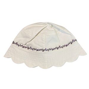 Janie and Jack Enchanted Garden White Corduroy Hat with Purple Embroidery 12-24m